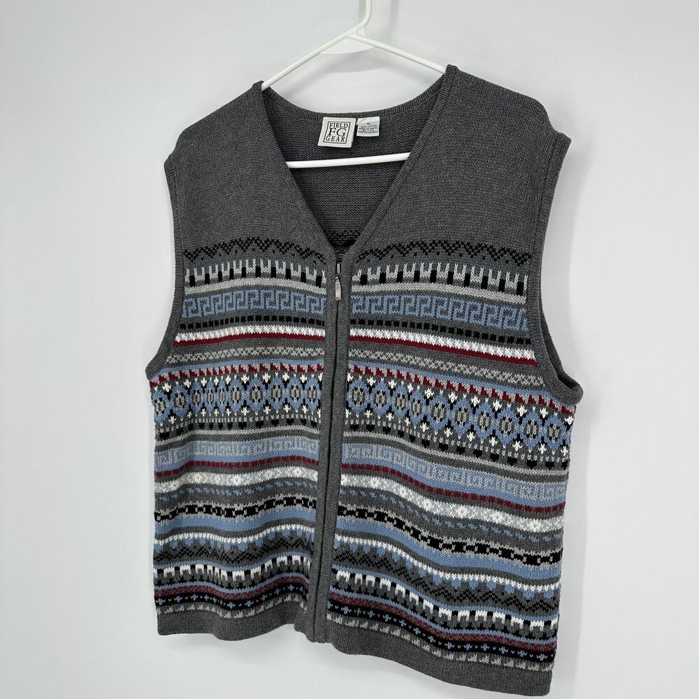Field Gear Sweater Vest Men XL Zip Front Geometric Pattern Knit Pullover Preppy - Picture 8 of 10